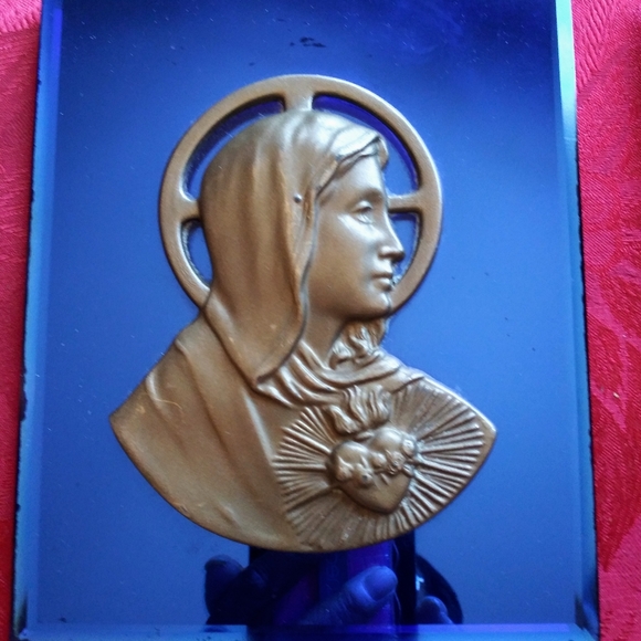 PR ANTIQUE Blue Mirror Religious Plaques - Picture 2 of 5